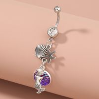 Fashion Butterfly Shell Snowflake Stainless Steel Grommet Eyelet Rhinestones Belly Ring 1 Piece sku image 2