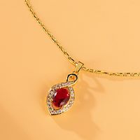 Glam Oval Copper Pendant Necklace Hollow Out Zircon Copper Necklaces sku image 1