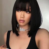 Women's Fashion Pink Purple Black Party High Temperature Wire Bangs Short Straight Hair Wigs main image 1