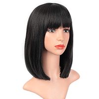 Women's Fashion Pink Purple Black Party High Temperature Wire Bangs Short Straight Hair Wigs main image 4