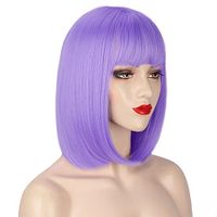 Women's Fashion Pink Purple Black Party High Temperature Wire Bangs Short Straight Hair Wigs main image 10