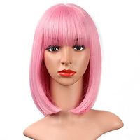 Women's Fashion Pink Purple Black Party High Temperature Wire Bangs Short Straight Hair Wigs sku image 1