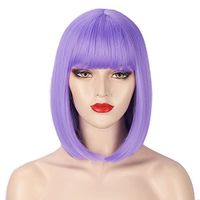 Women's Fashion Pink Purple Black Party High Temperature Wire Bangs Short Straight Hair Wigs sku image 2