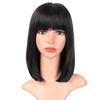 Women's Fashion Pink Purple Black Party High Temperature Wire Bangs Short Straight Hair Wigs sku image 3