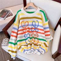 Fashion Stripe Knit Round Neck Long Sleeve Regular Sleeve Sweater sku image 1