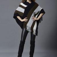 Fashion Color Block Knit Long Sleeve Tassel Shawl main image 3