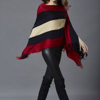 Fashion Color Block Knit Long Sleeve Tassel Shawl main image 5