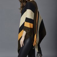 Fashion Color Block Knit Long Sleeve Tassel Shawl main image 8