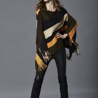Fashion Color Block Knit Long Sleeve Tassel Shawl sku image 3