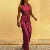 Women's Fashion Solid Color Pu Cotton Blend Sequins Backless Pants Sets main image 2
