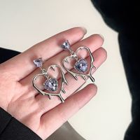 Fashion Heart Shape Alloy Inlay Zircon Drop Earrings sku image 1