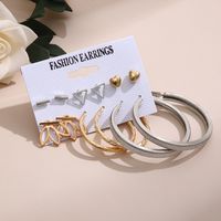 Exaggerated Triangle Heart Shape Alloy Plating Ear Studs 6 Pairs sku image 1