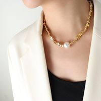 Elegante Geométrico Acero Titanio Embutido Perlas Artificiales Collar sku image 1