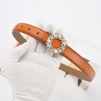 Simple Style Square Leather Metal Button Rhinestones Belt main image 4