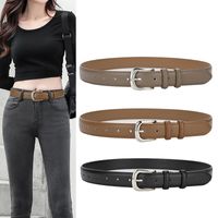 Casual Square Solid Color Two-layer Cowhide Alloy Leather Alloy Buckle Belt main image 1