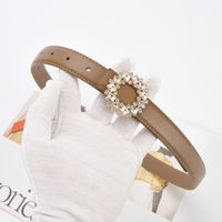 Simple Style Square Leather Metal Button Rhinestones Belt main image 3