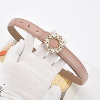 Simple Style Square Leather Metal Button Rhinestones Belt main image 2