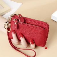 Women's Solid Color Cowhide Zipper Wallets sku image 3