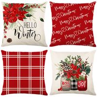 Cross-border Christmas Plaid Pillow Cover Flower Letter Printing  Home Sofa Cushion Cover Bedroom Cushion Cover main image 1