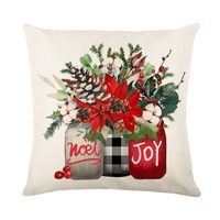 Cross-border Christmas Plaid Pillow Cover Flower Letter Printing  Home Sofa Cushion Cover Bedroom Cushion Cover main image 2