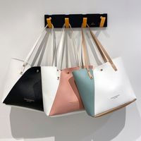 Women's Large All Seasons Pu Leather Color Block Fashion Square Lock Clasp Tote Bag main image 1