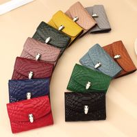 Women's All Seasons Leather Solid Color Fashion Square Buckle Card Holder main image 1