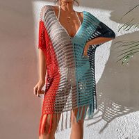 Großhandel Regenbogenfarben Streifen Hohle Bikini Bluse Nihaojewelry sku image 11
