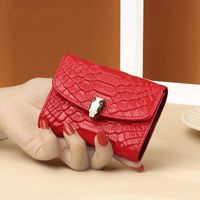 Women's All Seasons Leather Solid Color Fashion Square Buckle Card Holder sku image 1
