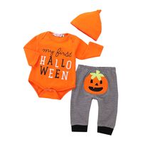 Halloween Fashion Pumpkin Letter Stripe Cotton Boys Clothing Sets main image 4