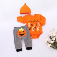 Halloween Fashion Pumpkin Letter Stripe Cotton Boys Clothing Sets main image 1