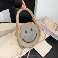 Women's Small Straw Geometric Smiley Face Cute Round Open Crossbody Bag main image 3