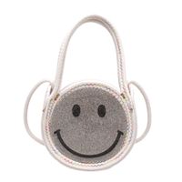 Women's Small Straw Geometric Smiley Face Cute Round Open Crossbody Bag sku image 1