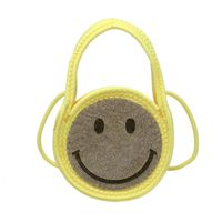 Women's Small Straw Geometric Smiley Face Cute Round Open Crossbody Bag sku image 2