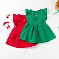 Fashion Solid Color Flower Cotton Polyester Girls Dresses main image 4