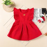 Fashion Solid Color Flower Cotton Polyester Girls Dresses sku image 2