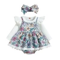 Cute Flower Cotton Polyester Girls Clothing Sets sku image 1
