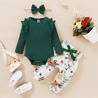 Fashion Flower Bowknot Cotton Polyester Girls Clothing Sets sku image 3