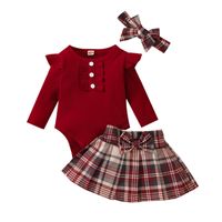 Preppy Style Plaid Bowknot Cotton Polyester Girls Clothing Sets main image 5