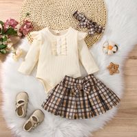 Preppy Style Plaid Bowknot Cotton Polyester Girls Clothing Sets sku image 2