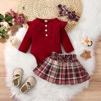 Preppy Style Plaid Bowknot Cotton Polyester Girls Clothing Sets sku image 6