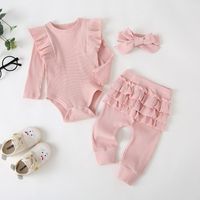 Fashion Solid Color Cotton Polyester Girls Clothing Sets main image 4