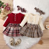 Preppy Style Plaid Bowknot Cotton Polyester Girls Clothing Sets main image 1
