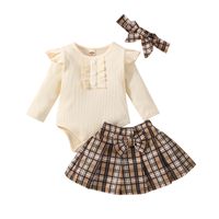 Preppy Style Plaid Bowknot Cotton Polyester Girls Clothing Sets main image 2