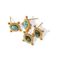 Mode Ovale Acier Inoxydable Boucles D'oreilles Placage Incruster Turquoise Boucles D'oreilles En Acier Inoxydable 1 Paire main image 5