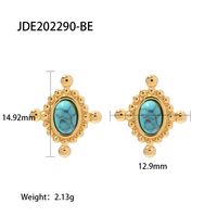 Mode Ovale Acier Inoxydable Boucles D'oreilles Placage Incruster Turquoise Boucles D'oreilles En Acier Inoxydable 1 Paire sku image 1