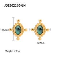 Mode Ovale Acier Inoxydable Boucles D'oreilles Placage Incruster Turquoise Boucles D'oreilles En Acier Inoxydable 1 Paire sku image 2