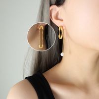 Französische Art Asymmetrisch Titan Stahl Tropfenohrringe Perle Überzug Edelstahl Ohrringe 1 Paar sku image 2