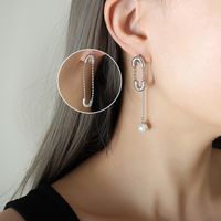 French Style Asymmetrical Titanium Steel Drop Earrings Pearl Plating Stainless Steel Earrings 1 Pair sku image 1