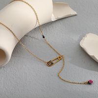 Mode Einfarbig Rostfreier Stahl Halskette Mit Anhänger Inlay Zirkon Edelstahl Halsketten 1 Stück main image 2