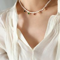 Baroque Style Water Droplets Titanium Steel Choker Pearl Plating Inlay Artificial Crystal Stainless Steel Necklaces 1 Piece main image 1